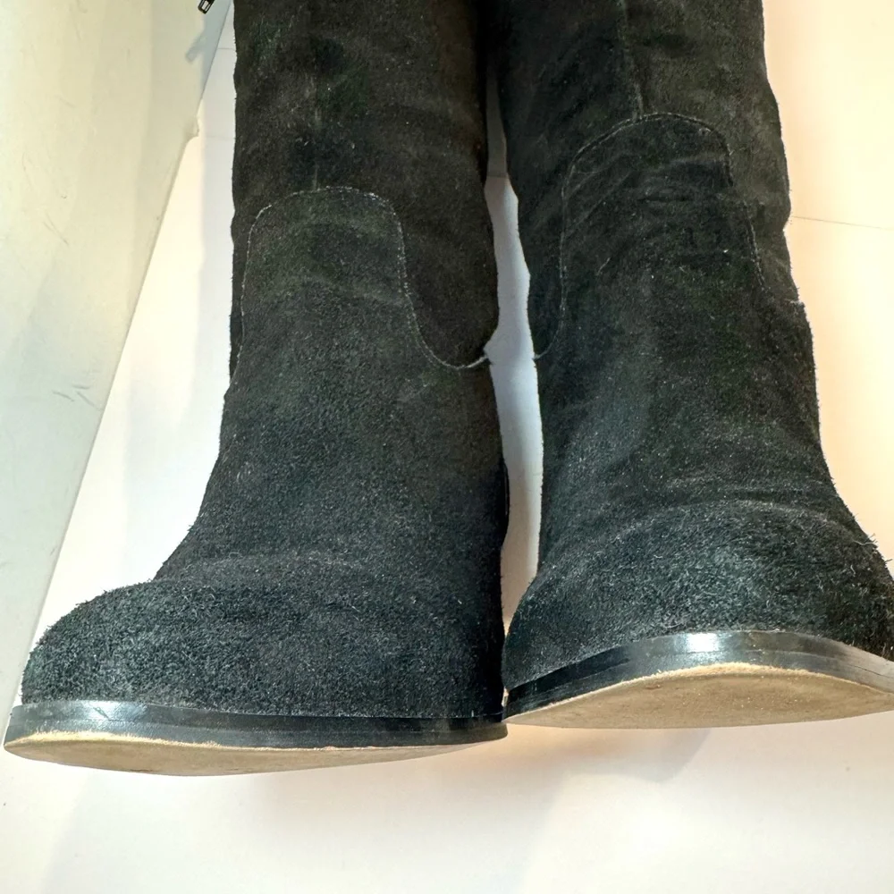 Lord & Taylor 424 Fifth Mikayla Black Suede Knee High Boots W Block Heel, Sz 8.5